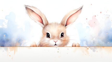 Watercolor painting of a cute bunny brush strokes background