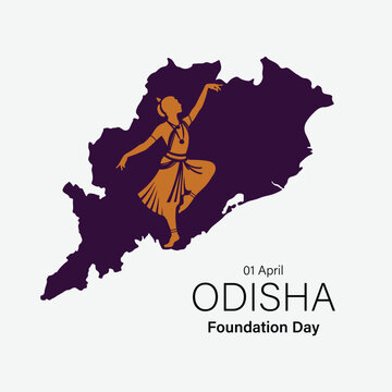 Odisha Foundation Day, 1st April with vector Odisha Map and Odissi Dancer.
