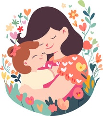 Mother's Day with flower wreath illustration, greeting card