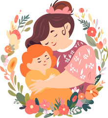 Mother's Day with flower wreath illustration, greeting card