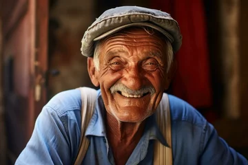 Fotobehang Captivating Photo of Italian old man smiling. Happy elderly man. Generate ai © juliars