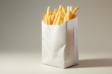 Naklejka premium Disposable Paper bag of fast food photo. Shop pack fries. Generate Ai