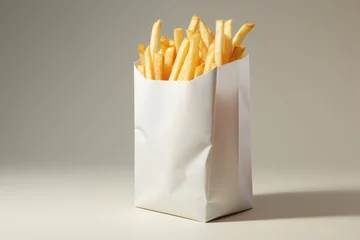 Fototapeten Disposable Paper bag of fast food photo. Shop pack fries. Generate Ai © juliars