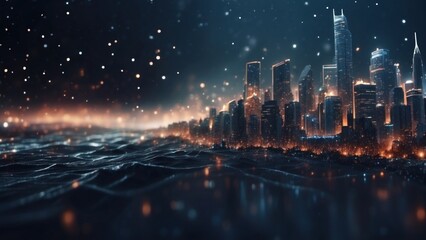 Drifting City in IT Technology Space Particles Background