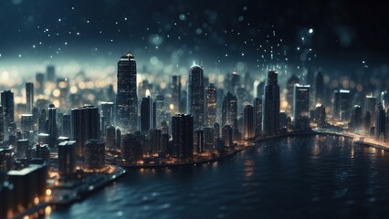 Drifting City in IT Technology Space Particles Background