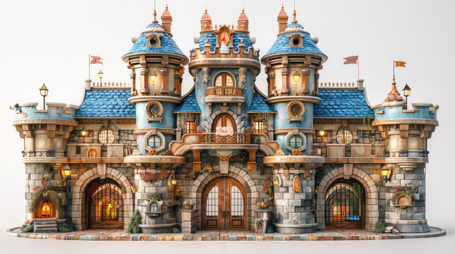 Castle kingdom concept fantasy 3d render isolated white background. AI generative