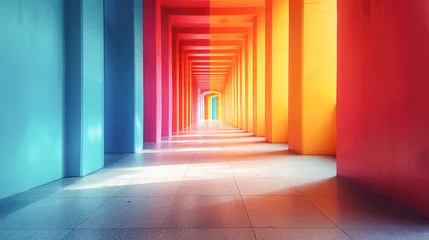Fototapeten Illuminated column in a row rainbow colors.Generative AI © ZzGooggiigz