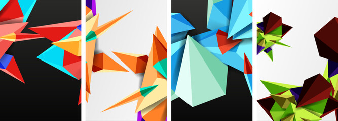 Triangle abstract concepts poster set with geometric minimal designs