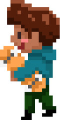 Pixel art character dark skinned boy with skateboard