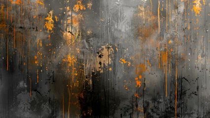 Fotobehang Abstract grunge texture with rusty orange and tan drips on dark background © Galerie de Florence