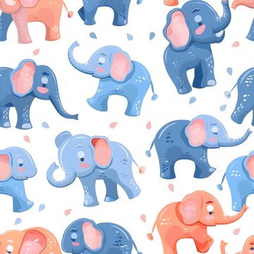 Adorable 3D Blue Elephants: Seamless Pattern for Kids' Pattern 3 © swanlin
