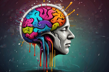 Illustration of colorful brain splash. Brainstorm and inspiring concept. Perfect for creative projects. SEO-friendly image.
