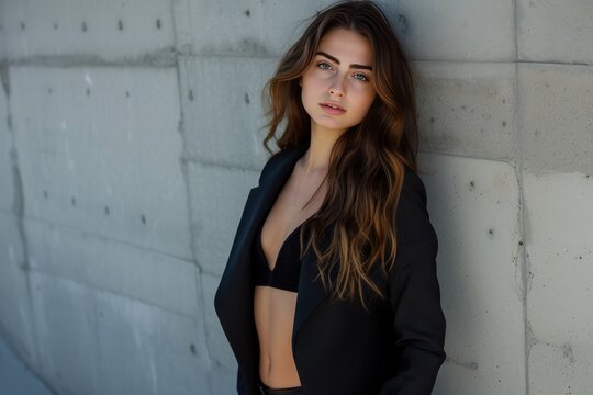 Pretty young woman in a sleek urban setting, her confident stance and chic attire capturing the essence of city life. photo on white isolated background