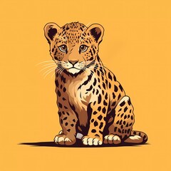 flat logo vector illustration of a cute leopard, with a minimalist background. generative ai