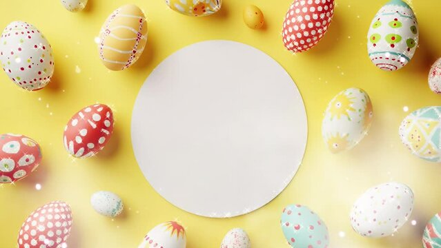 copy space of easter eggs on isolated background with paper card