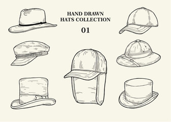 Hand drawn hats vector collection set