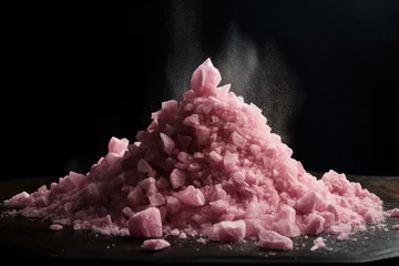 Dekokissen Crystalline Pink black salt on background. Kitchen cooking natural spice cuisine. Generate Ai © juliars