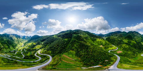 360 photo, Nine-circle slope is a climbing mountain road connecting Pho Cao commune with Sung La...