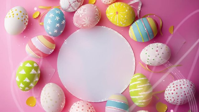 copy space of easter eggs on isolated background with paper card