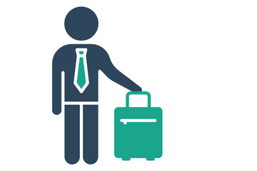 business travel icon. featuring an employee holding a suitcase. solid icon style. element illustration