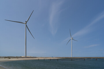 Wind turbines in the province of Zeeland in the south of The Netherlands.