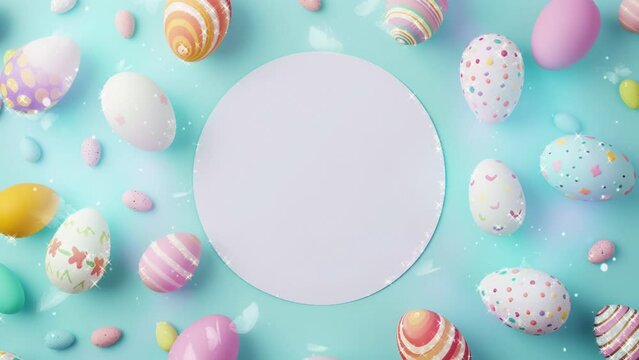 copy space of easter eggs on isolated background with paper card