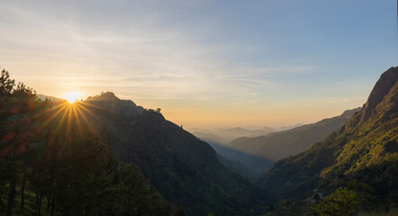 Sunrise views of Little Adam’s Peak in Ella, Badulla District of Uva Province, Sri Lanka - obrazy, fototapety, plakaty