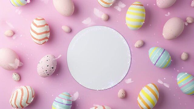 copy space of easter eggs on isolated background with paper card