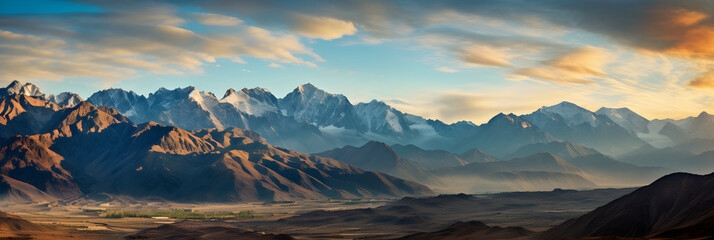 Fototapeta na wymiar The Unparalleled Beauty of Afghanistan: A Serene Dance of Sunlit Mountain Ranges and Shadows