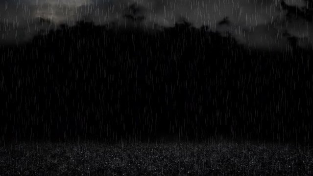 Rain with thunderstorm on black screen. Clouds accompanied by lightning strikes heavy rain, thunderstorms on a black screen	