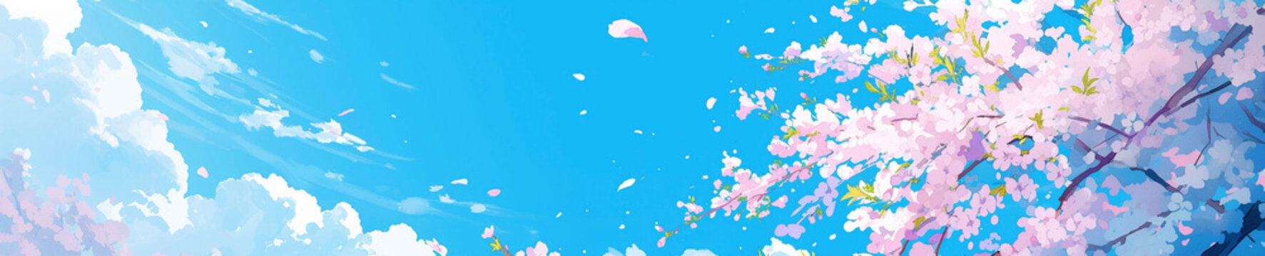 青空に舞う桜の花びらのバナー　Generative AI