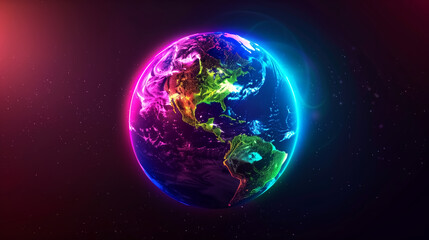 Abstract colorful neon stripe glowing eart planet globe focusing