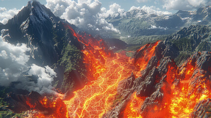 Dynamic Volcanoes with a Lava Flow