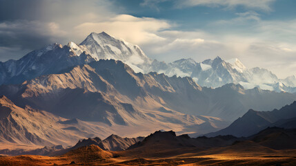 The Unparalleled Beauty of Afghanistan: A Serene Dance of Sunlit Mountain Ranges and Shadows - obrazy, fototapety, plakaty