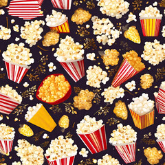 Movie Theatre cinema pop corn kernels popped and cracked in buckets