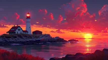 Foto op Aluminium Soothing Sunsets with a Lighthouse © Sekai