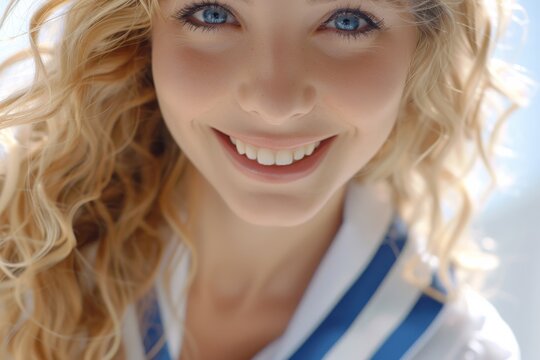 a seaman sailor girl's captivating smile, accentuated by her pristine white uniform, radiating charm and confidence.