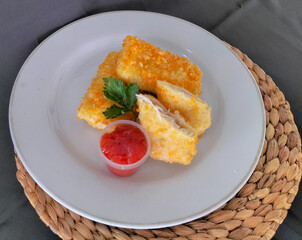 Risoles ragout filled with chicken, vegetables and mayo. Selective focus.
