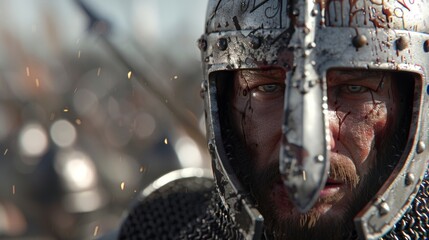 A Norman knight revered for his skill in both combat and strategy leading his troops into battle with confidence.