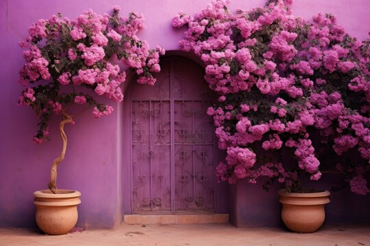 Colorful Pink wall purple. Old door paint. Generate Ai