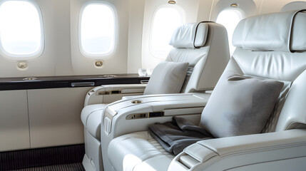 first class business luxury seats for vacations or corporate airplane travel with copy space area wide banner
