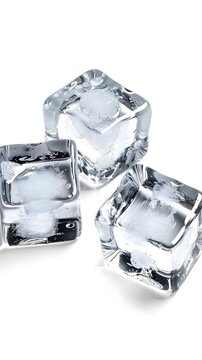 Three ice cubes, isolated on white background