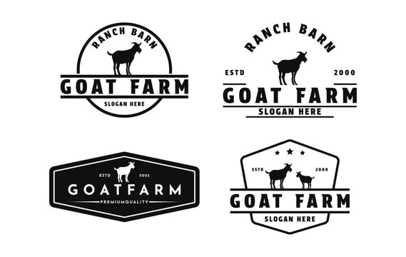 set of goat farm logo design vintage retro label and badge