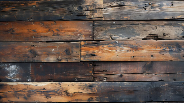 Old wooden flooring texture background. Worn and distressed 1800s style wooden floor. wooden planks with some knots
