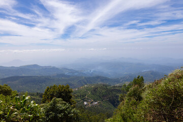 Views across the tea plantations in the Nuwara Eliya District, Central Province of Sri Lanka