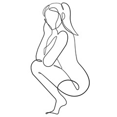 Female Silhouette Continuous One Line Drawing. Woman Body Minimal Trendy Outline Illustration. Female Figure Abstract Sketch Line Drawing for Wall Art, Home Decor, Fashion Design. Vector EPS 10