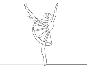 Ballerina Silhouette Continuous One Line Drawing. Woman Dancer Abstract Minimal Outline Illustration. Ballet Concept Continuous One Line Drawing. Vector EPS 10.