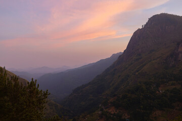 Sunset views mountain over Ella from Little Adam’s Peak, Badulla District of Uva Province, Sri...