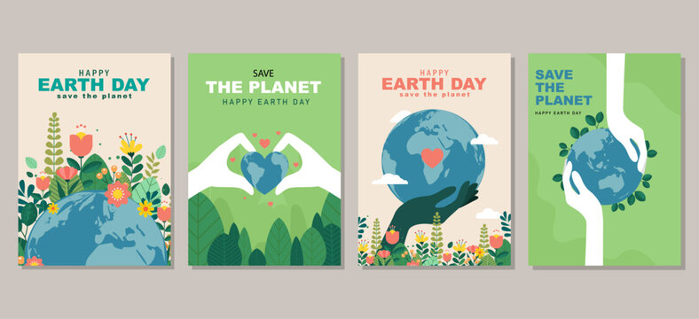 Earth day poster collection for graphic and web design business marketing and print material. Vector illustration