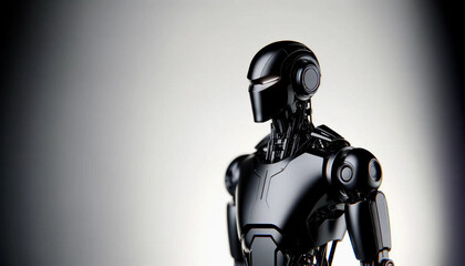 A sleek, black robot with advanced, futuristic aesthetics